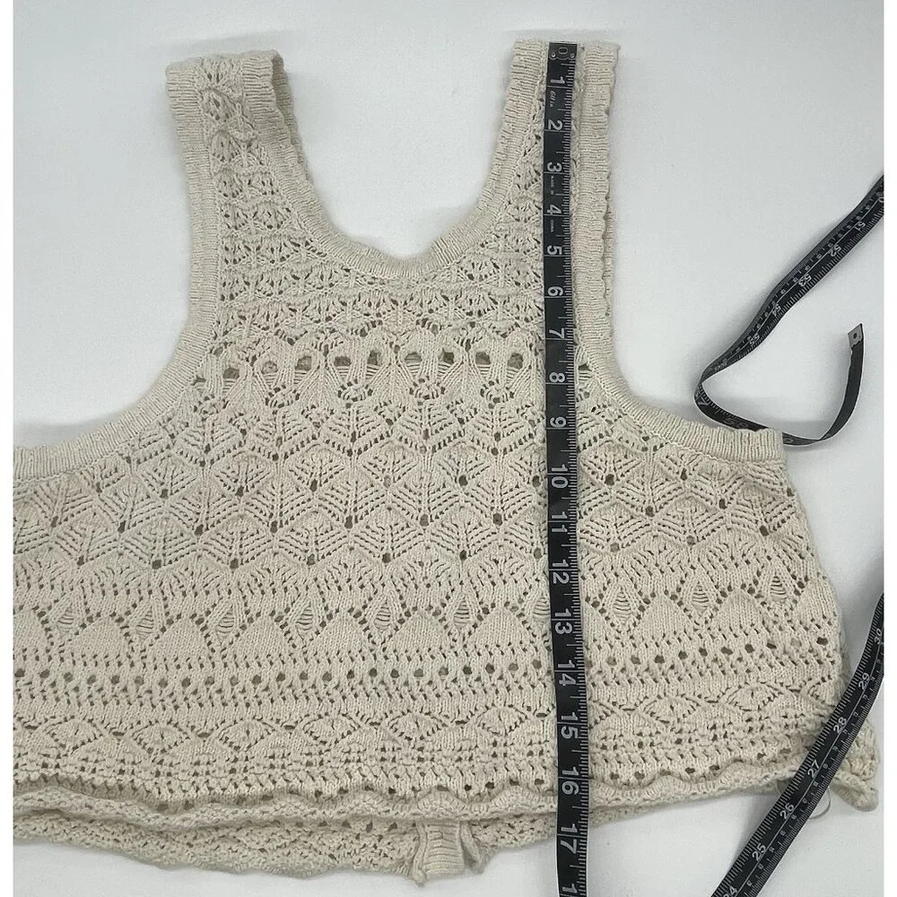 House of‎ Harlow 1960 Revolve Crochet Knit Crop Top L Beige Cotton Boho Hippie